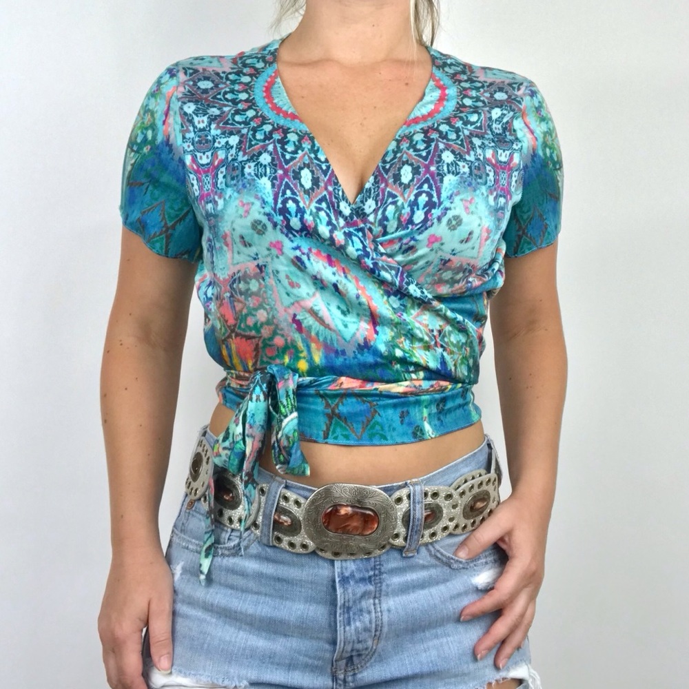 {Hale Bob} Gila Wrap Midriff Tie Crop Top - Picture 2 of 5
